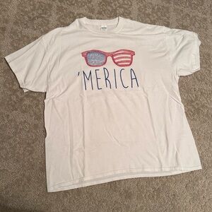 Gildan White Tee with Red and Blue Sunglasses Graphic